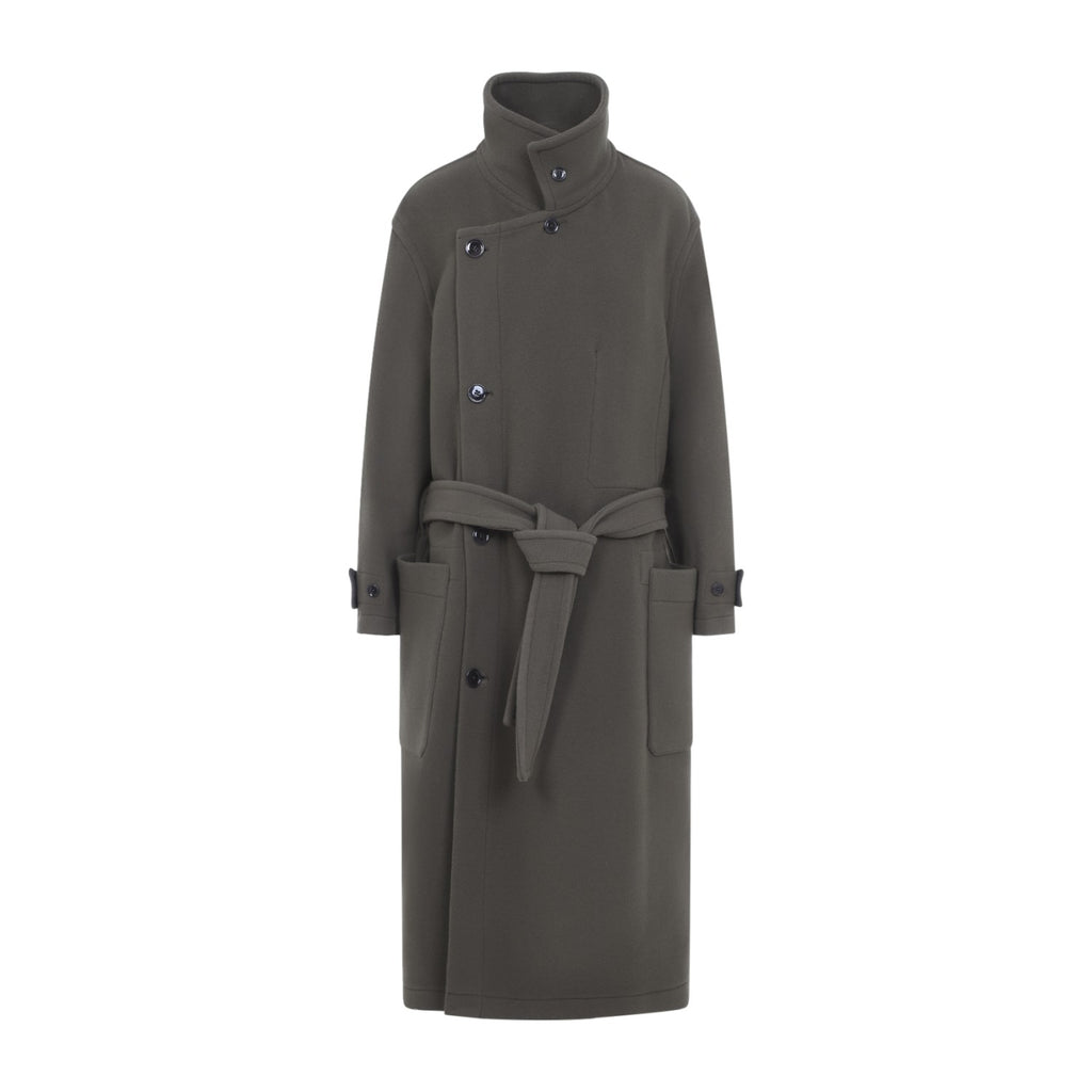 Lemaire Unisex Wrap Wool Coat in Thyme - view 1