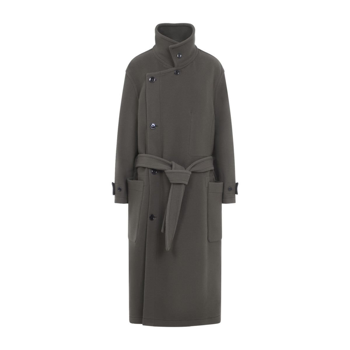 Lemaire Unisex Wrap Wool Coat in Thyme - view 1