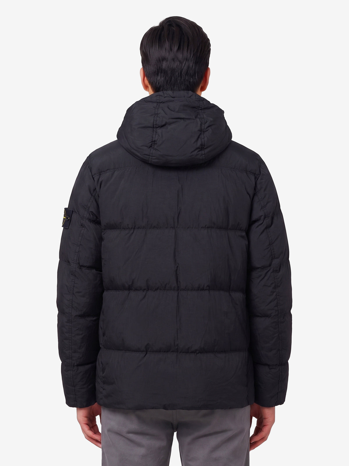Stone Island Men's Hooded Crinkle Down Jacket in Black