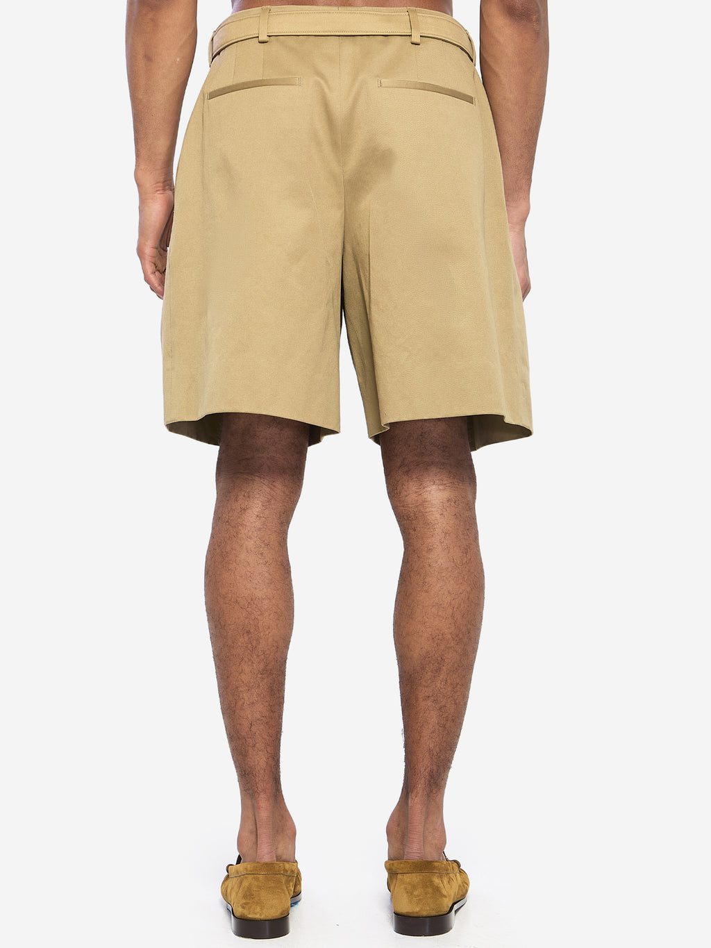 Saint Laurent Men's Cotton Drill Shorts with Belt in Beige