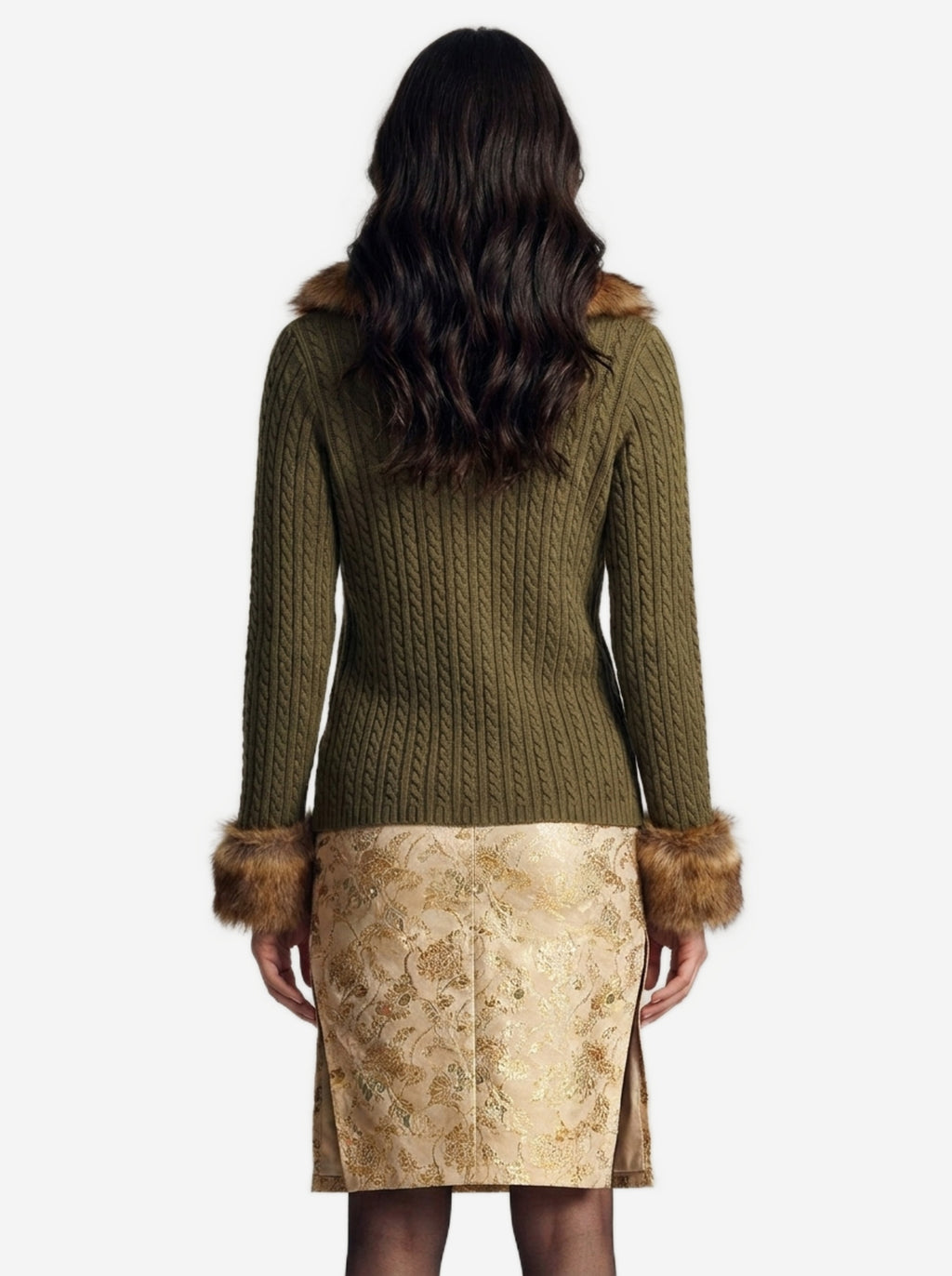 Saint Laurent Women's Cardigan with Shearling Fur in Green