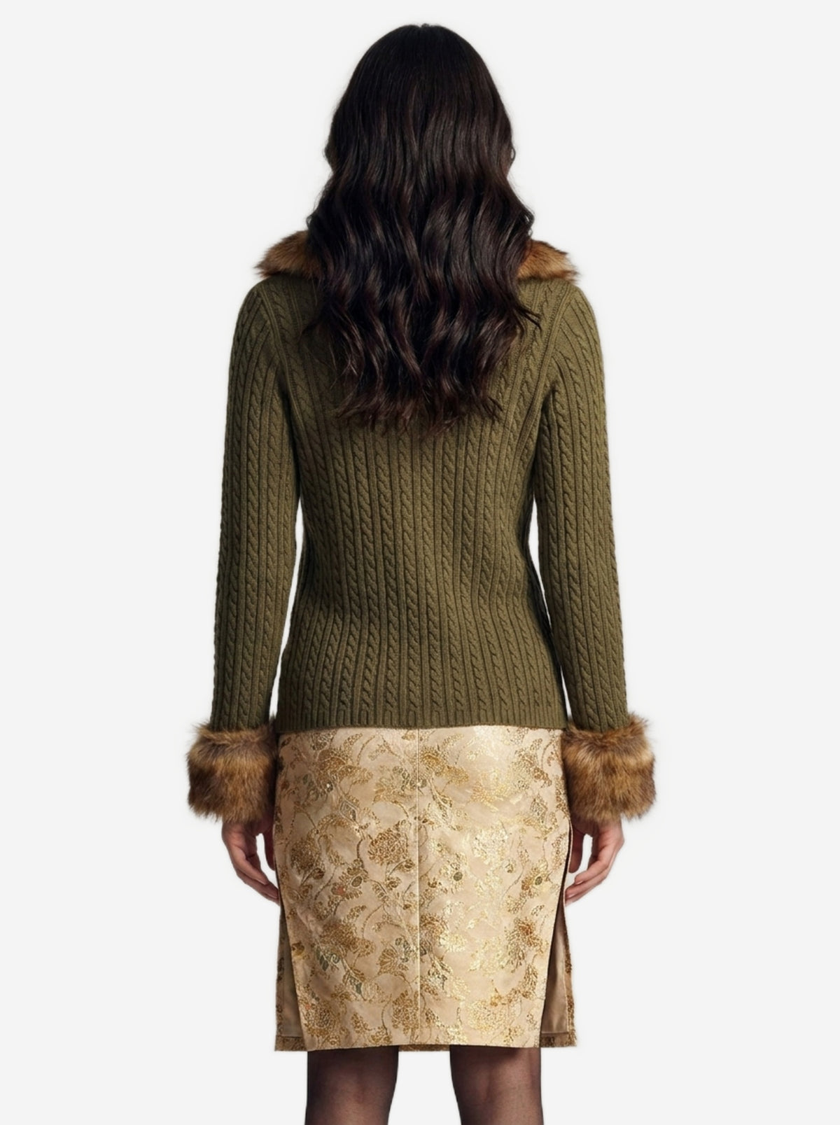Saint Laurent Women's Cardigan with Shearling Fur in Green