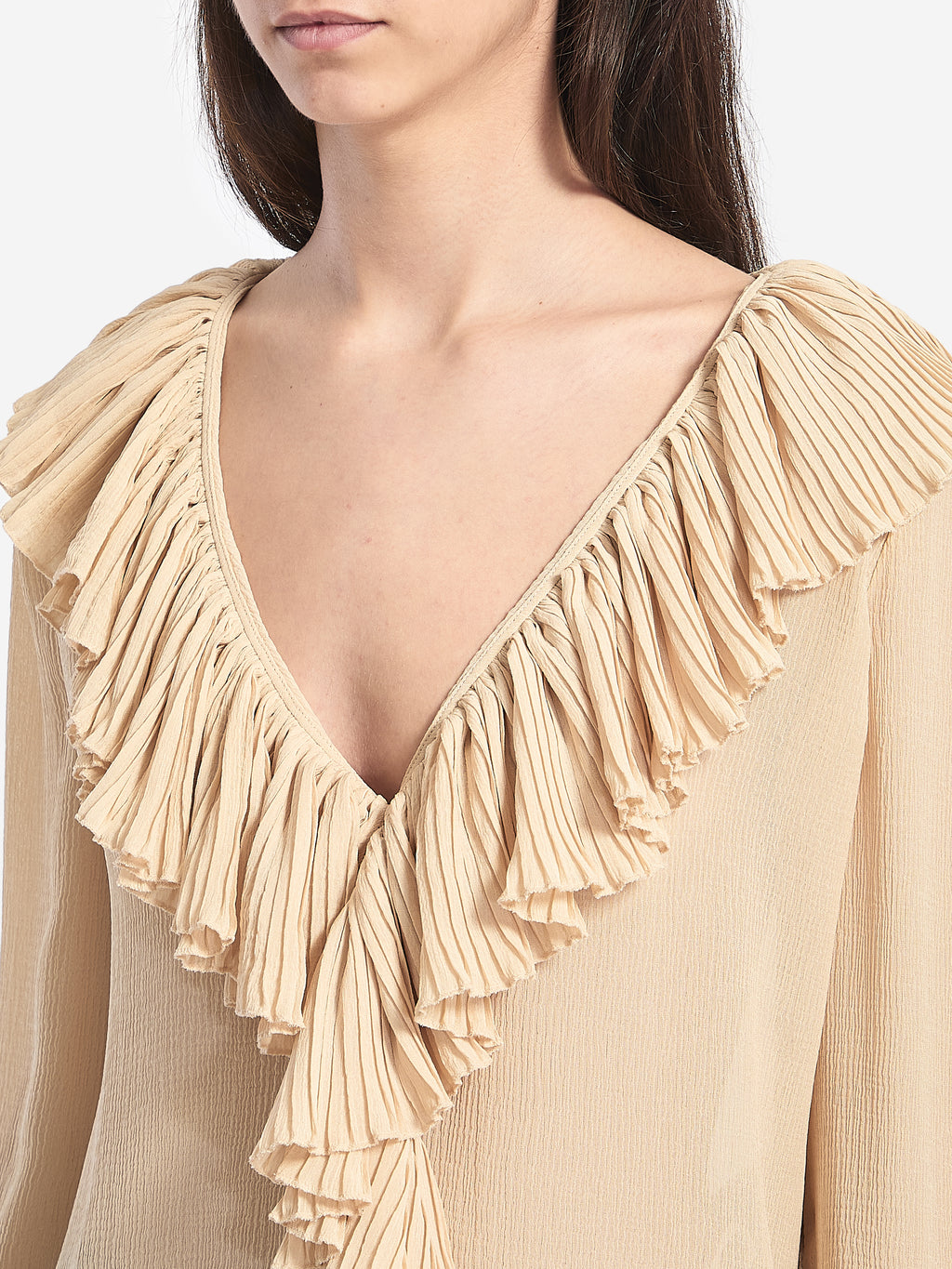 Saint Laurent Women's Ruffled Blouse in Beige