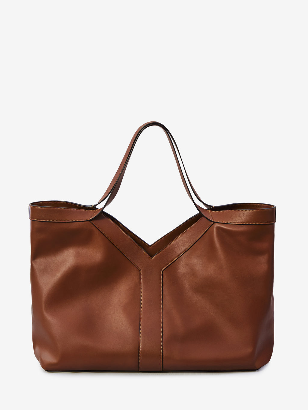 Saint Laurent Men's Large Y Tote Bag in Leather in Brown