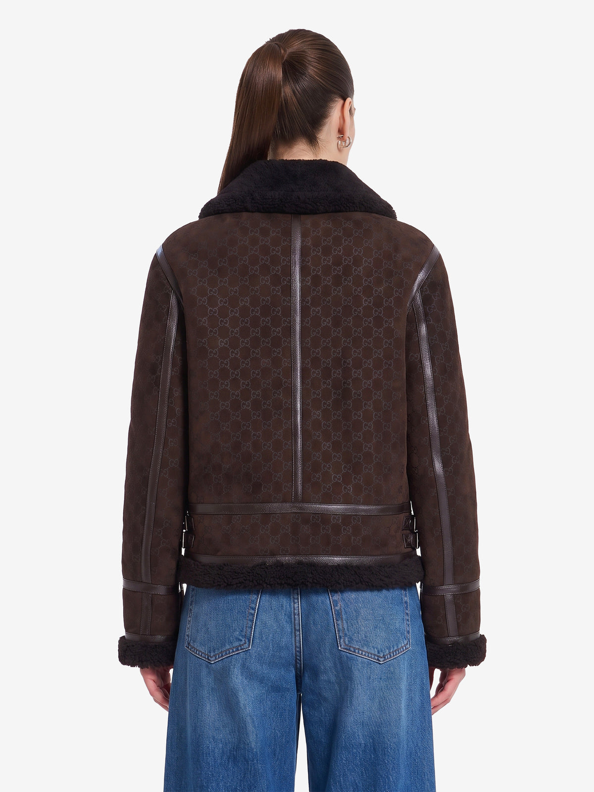 Gucci Women's Suede Leather and Shearling Jacket in Brown