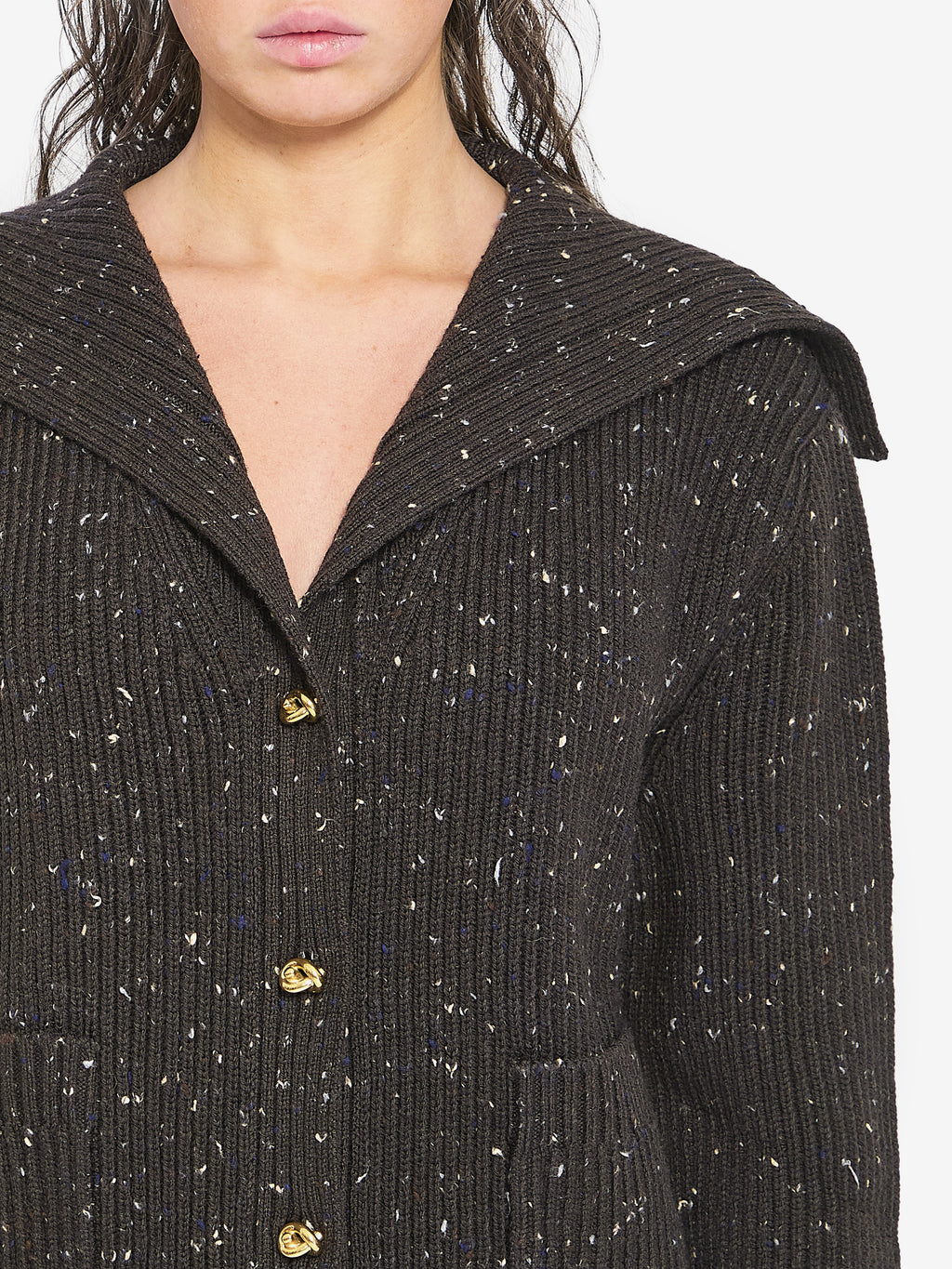 Bottega Veneta Women's English Rib Wool Cardigan in Brown