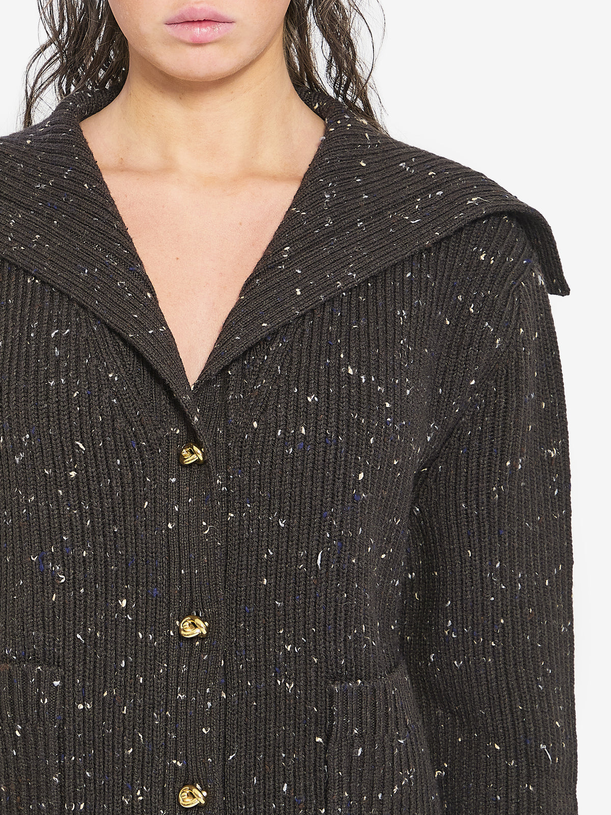 Bottega Veneta Women's English Rib Wool Cardigan in Brown