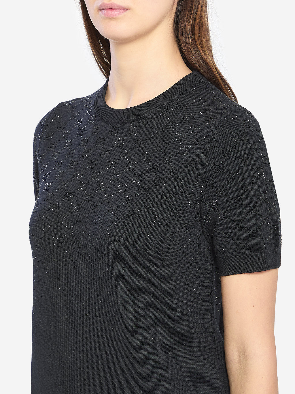 Gucci Women's Fine Wool Dress with GG Crystals in Black