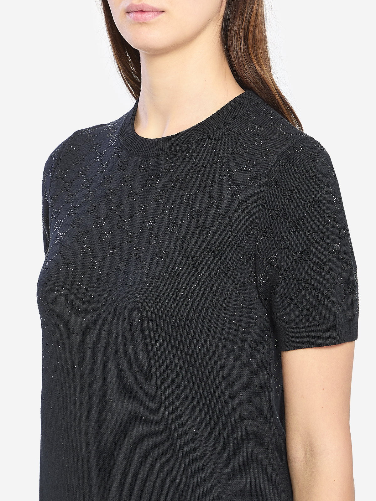 Gucci Women's Fine Wool Dress with GG Crystals in Black