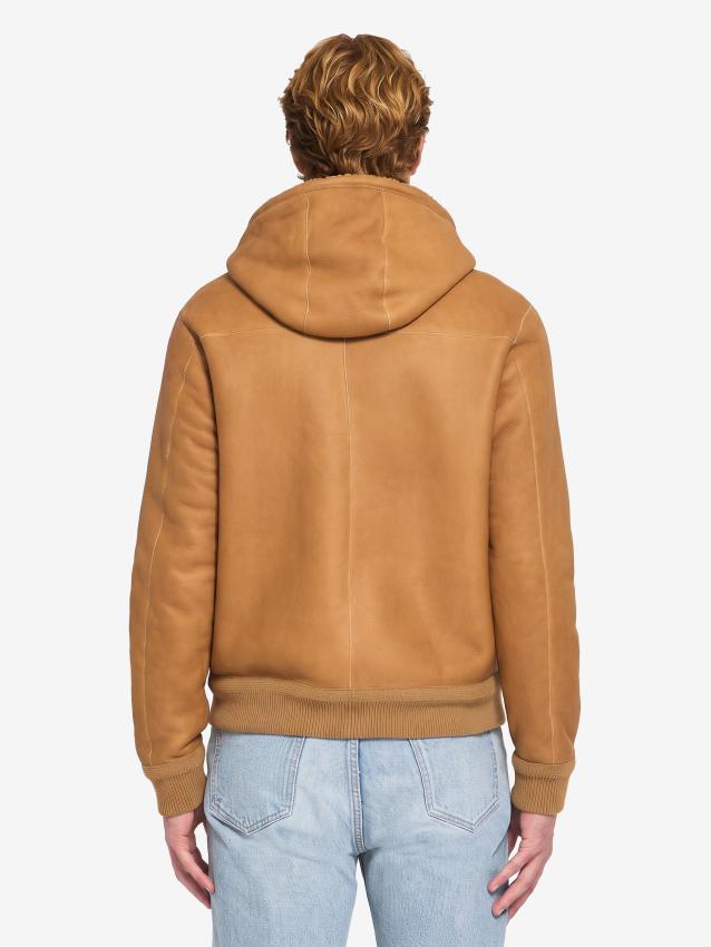 Loewe Men's Hooded Leather Jacket in Beige