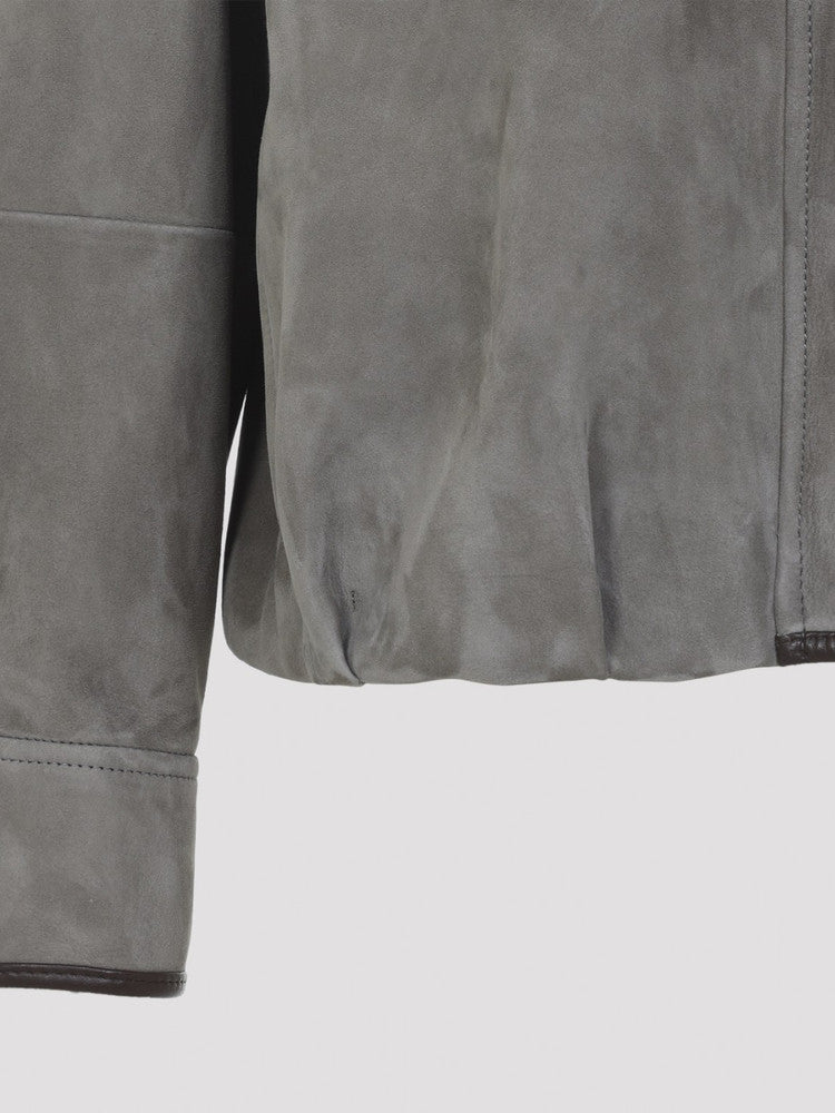 Brunello Cucinelli Women's Leather Jacket in Grey