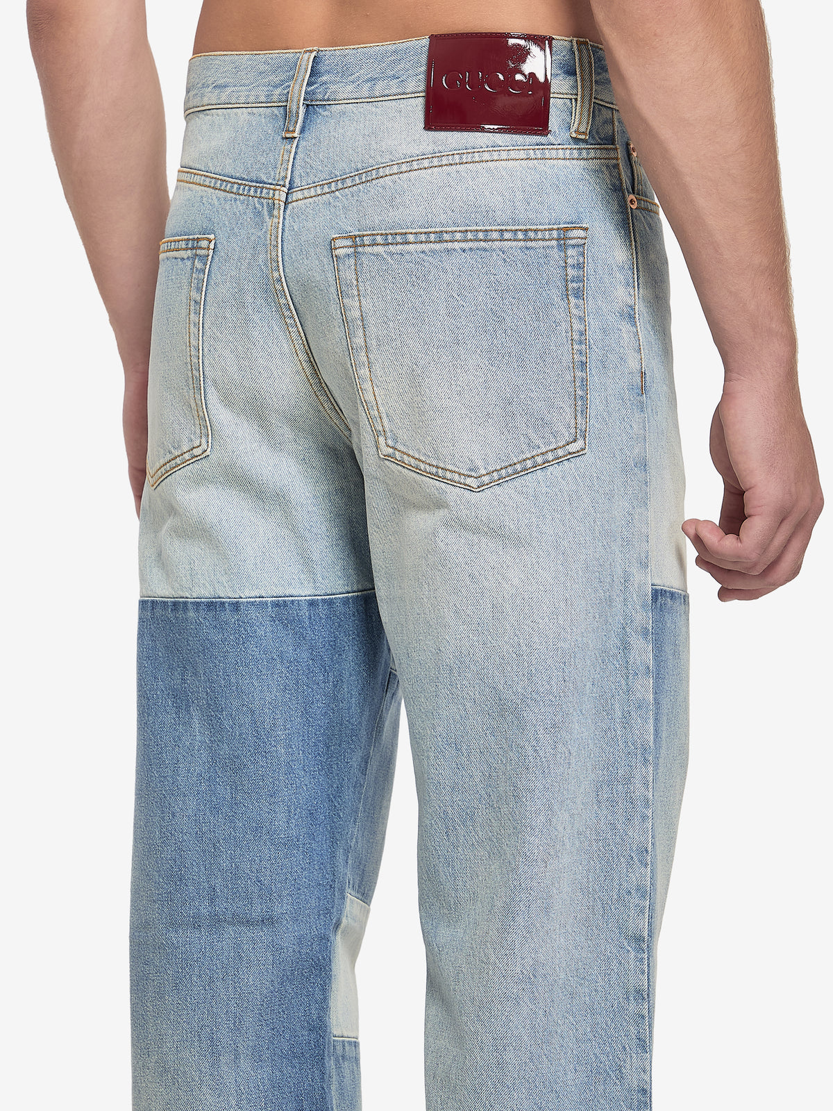 Gucci Men's Patchwork Denim Jeans in Light blue
