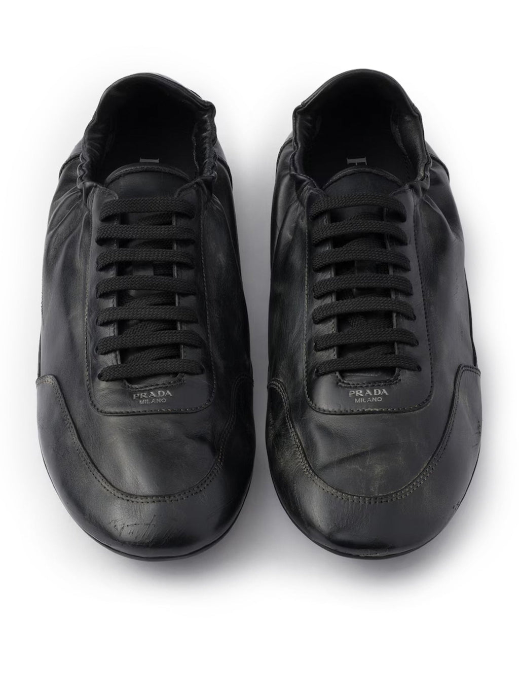 Prada Men's COLLAPSE LEATHER SNEAKERS in Black