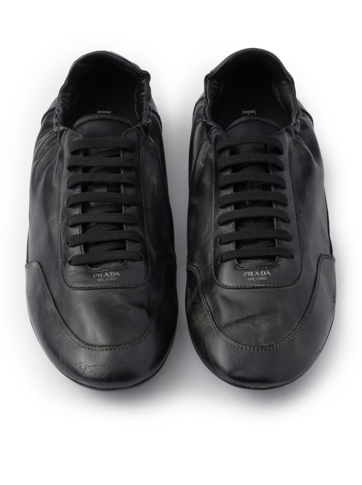 Prada Men's COLLAPSE LEATHER SNEAKERS in Black