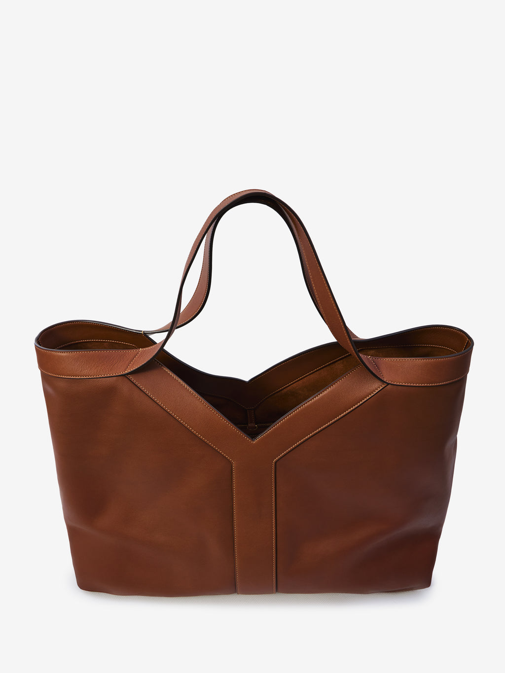 Saint Laurent Men's Large Y Tote Bag in Leather in Brown