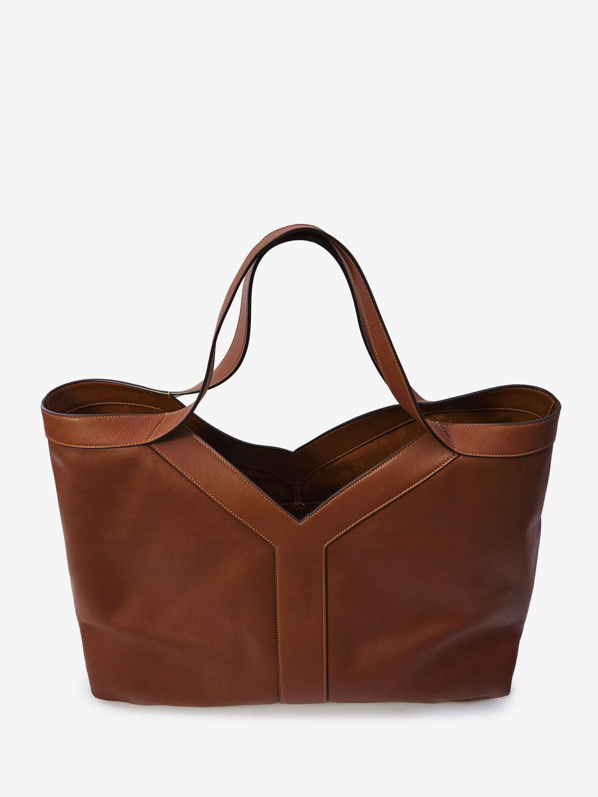 Saint Laurent Men's Large Y Tote Bag in Leather in Brown