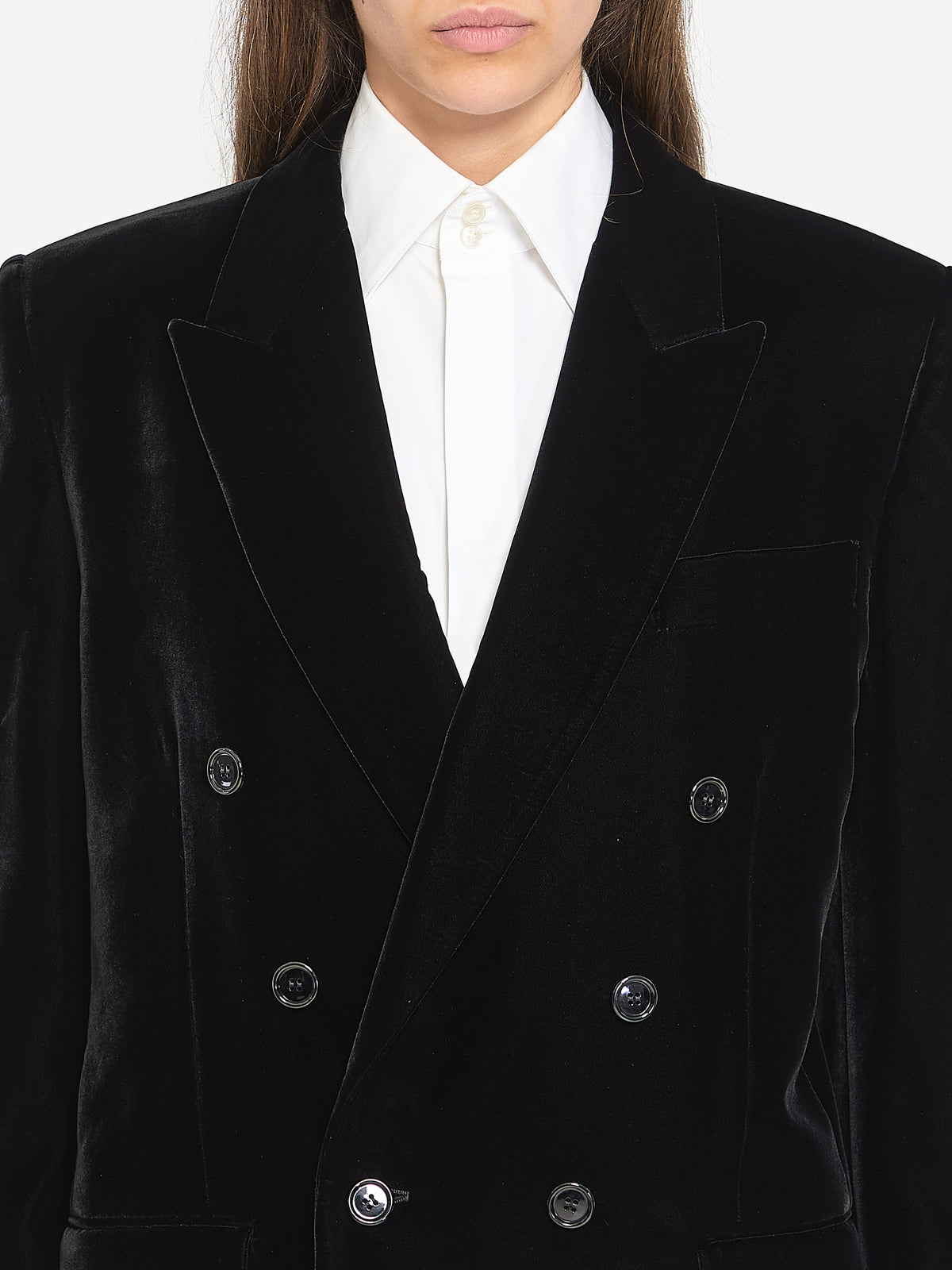 Saint Laurent Women's Cassandre Jacket in Velvet in Black