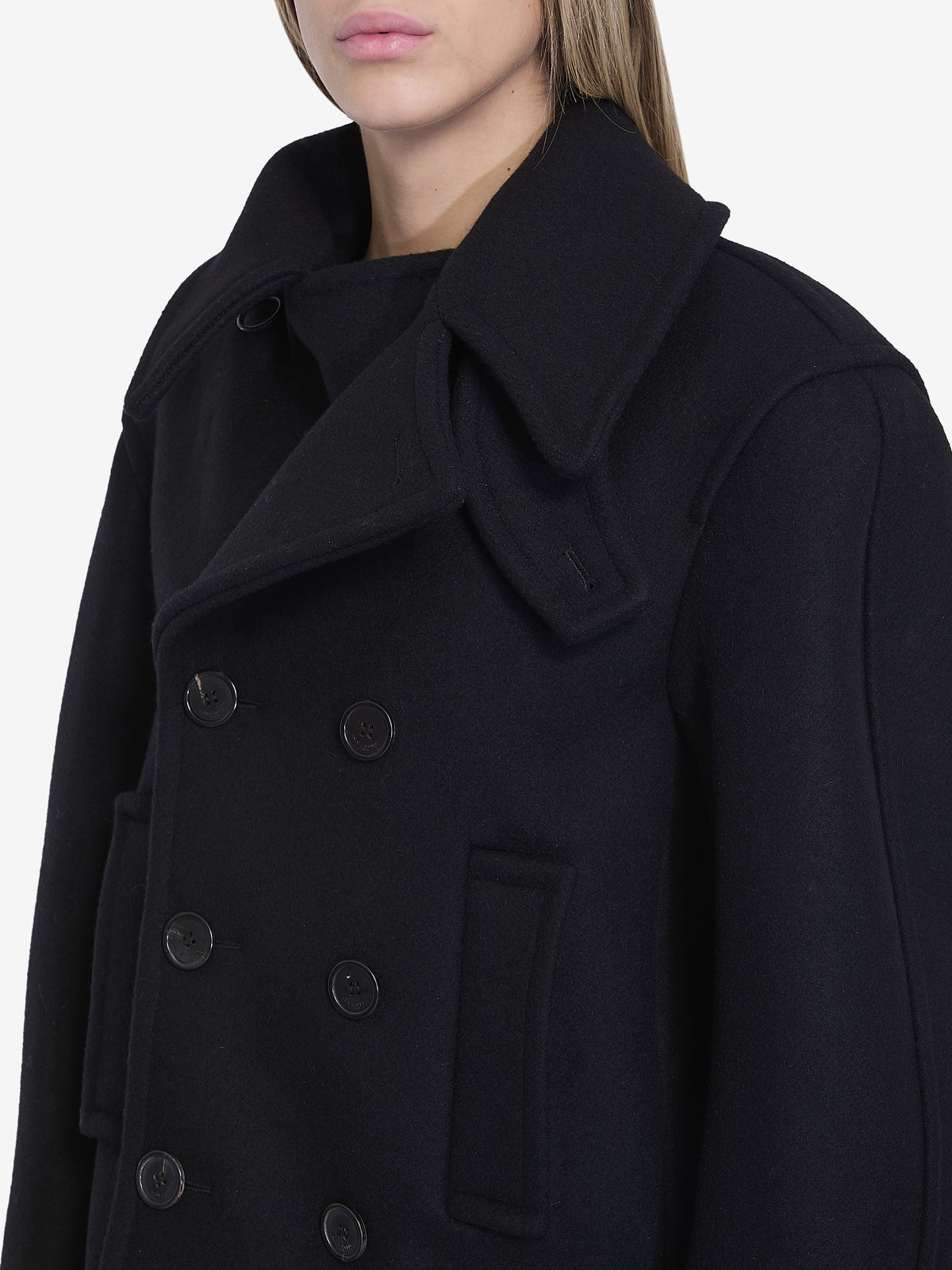 Saint Laurent Women's Oversize Pea Coat in Wool in Black