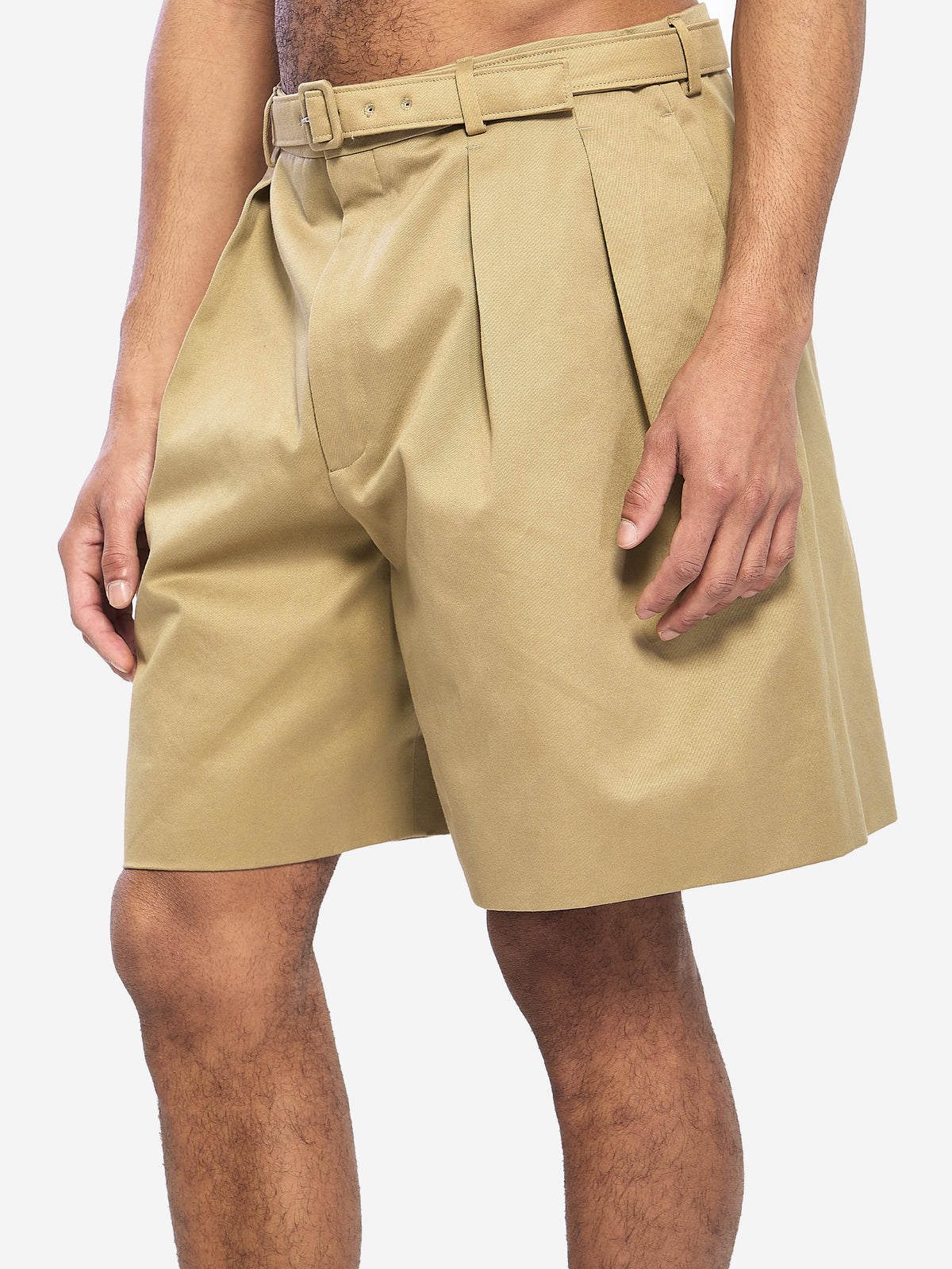 Saint Laurent Men's Cotton Drill Shorts with Belt in Beige
