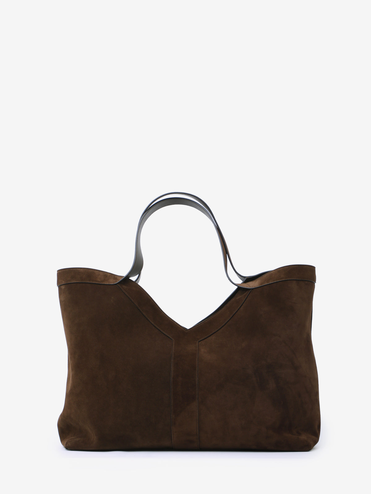 Saint Laurent Men's Large Y Tote Bag in Suede in Brown