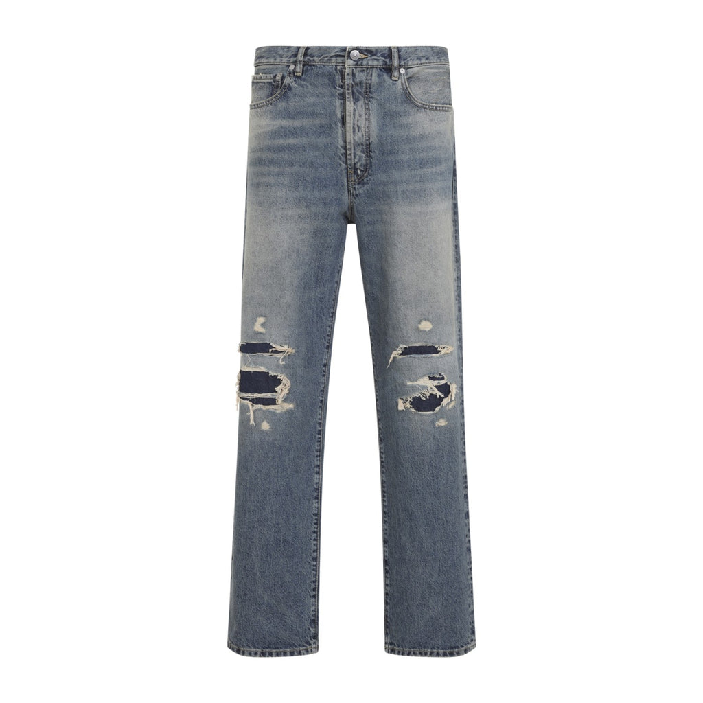 Maison Margiela Men's Distressed Denim Trousers in Blue