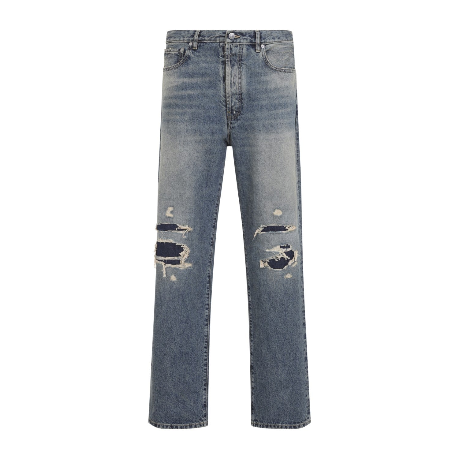 Maison Margiela Men's Distressed Denim Trousers in Blue