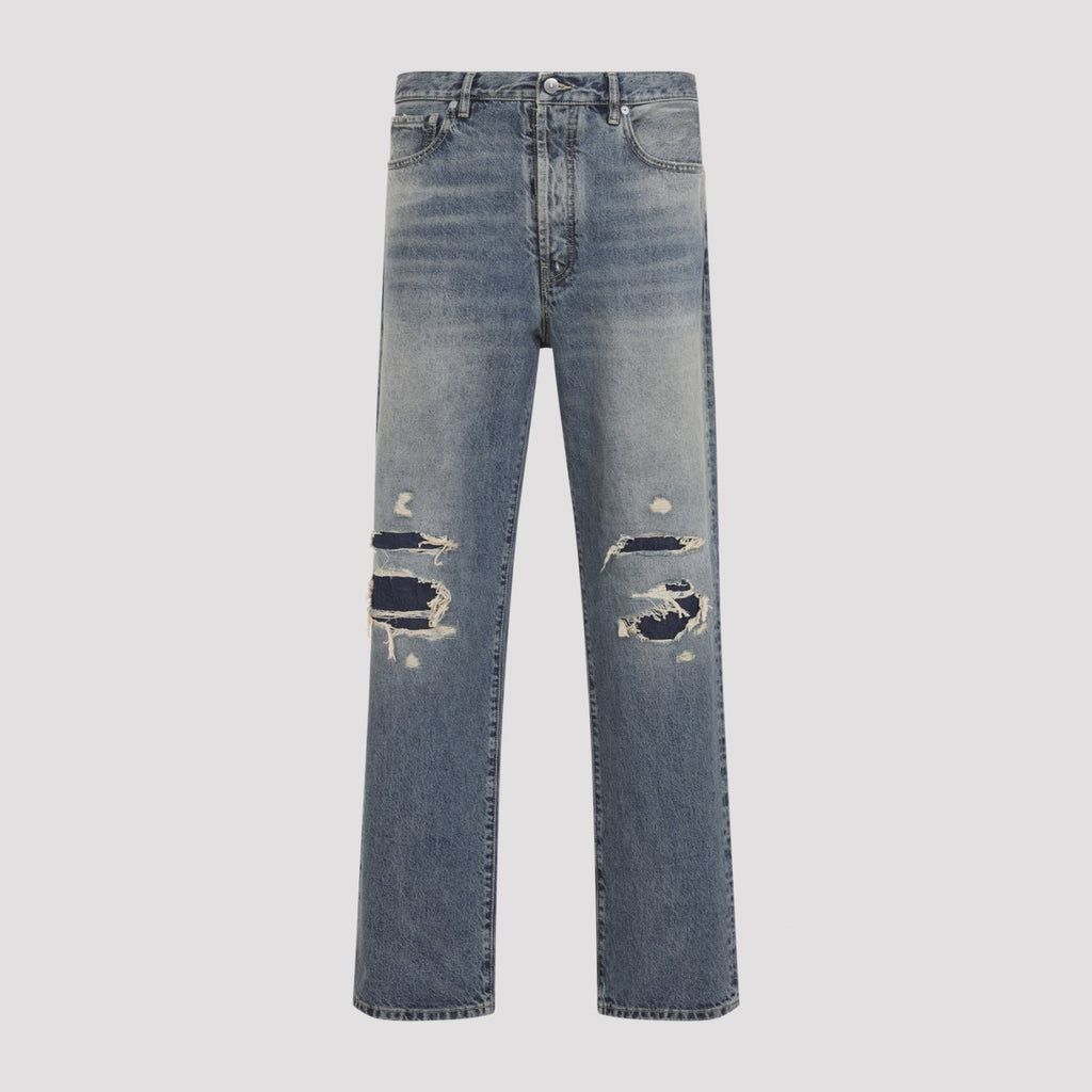 Maison Margiela Men's Distressed Denim Trousers in Blue