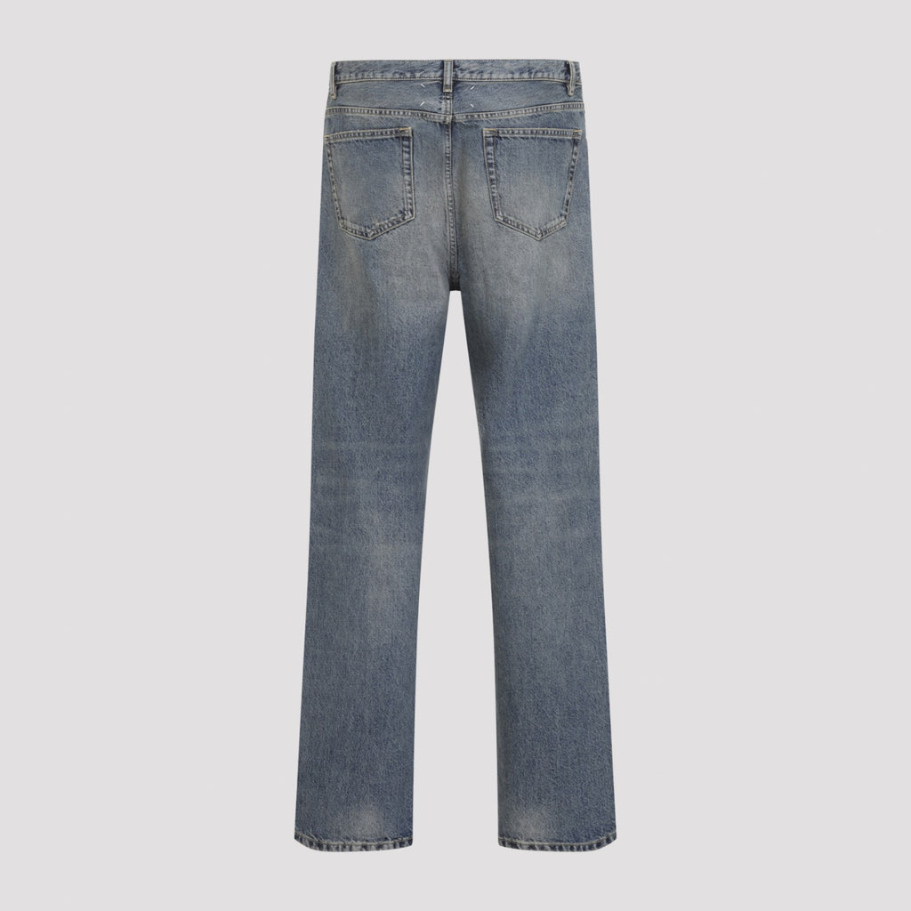 Maison Margiela Men's Distressed Denim Trousers in Blue