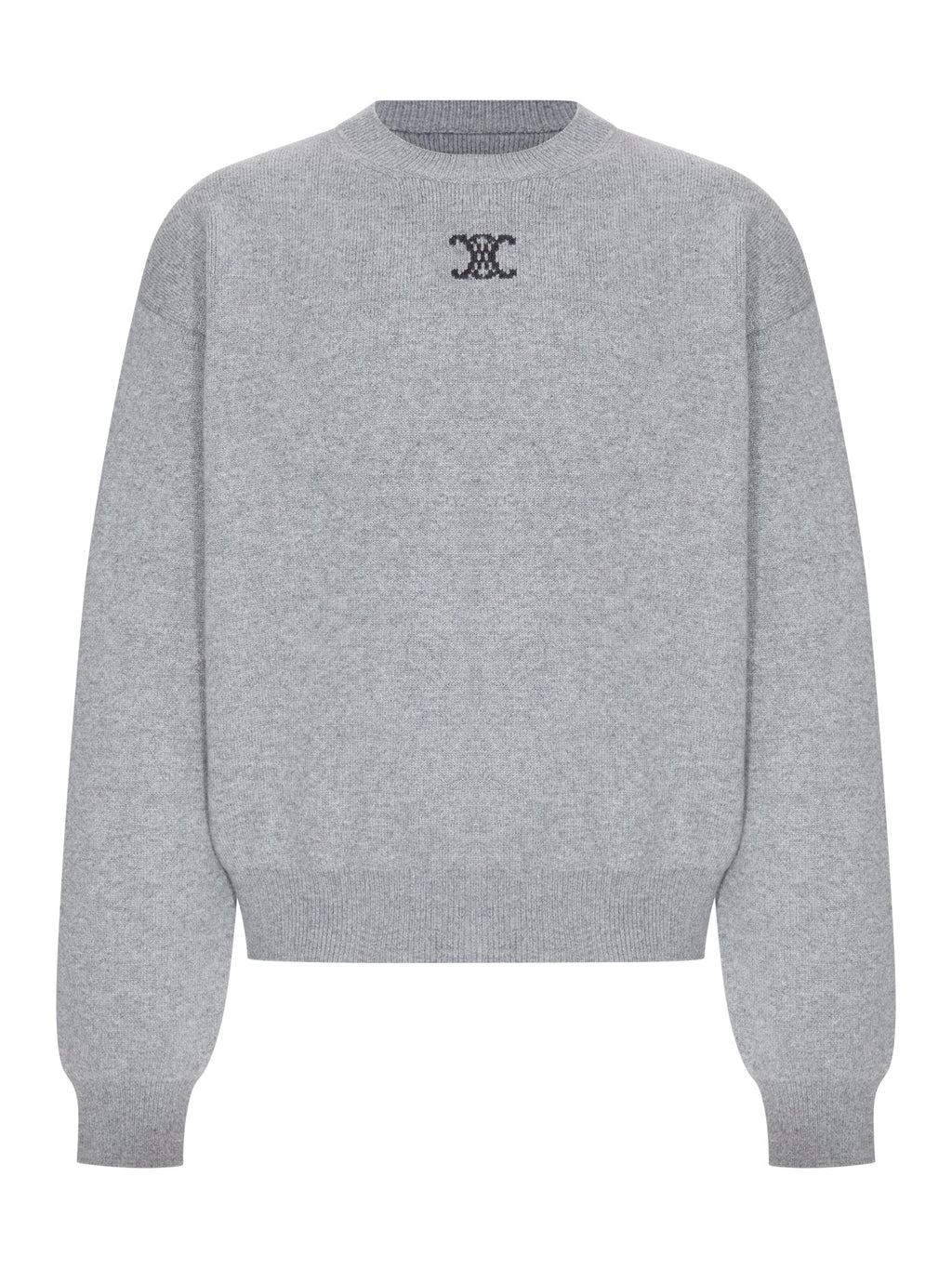 Celine Men's Cashmere Crew-Neck Sweater with Front Logo in Grey