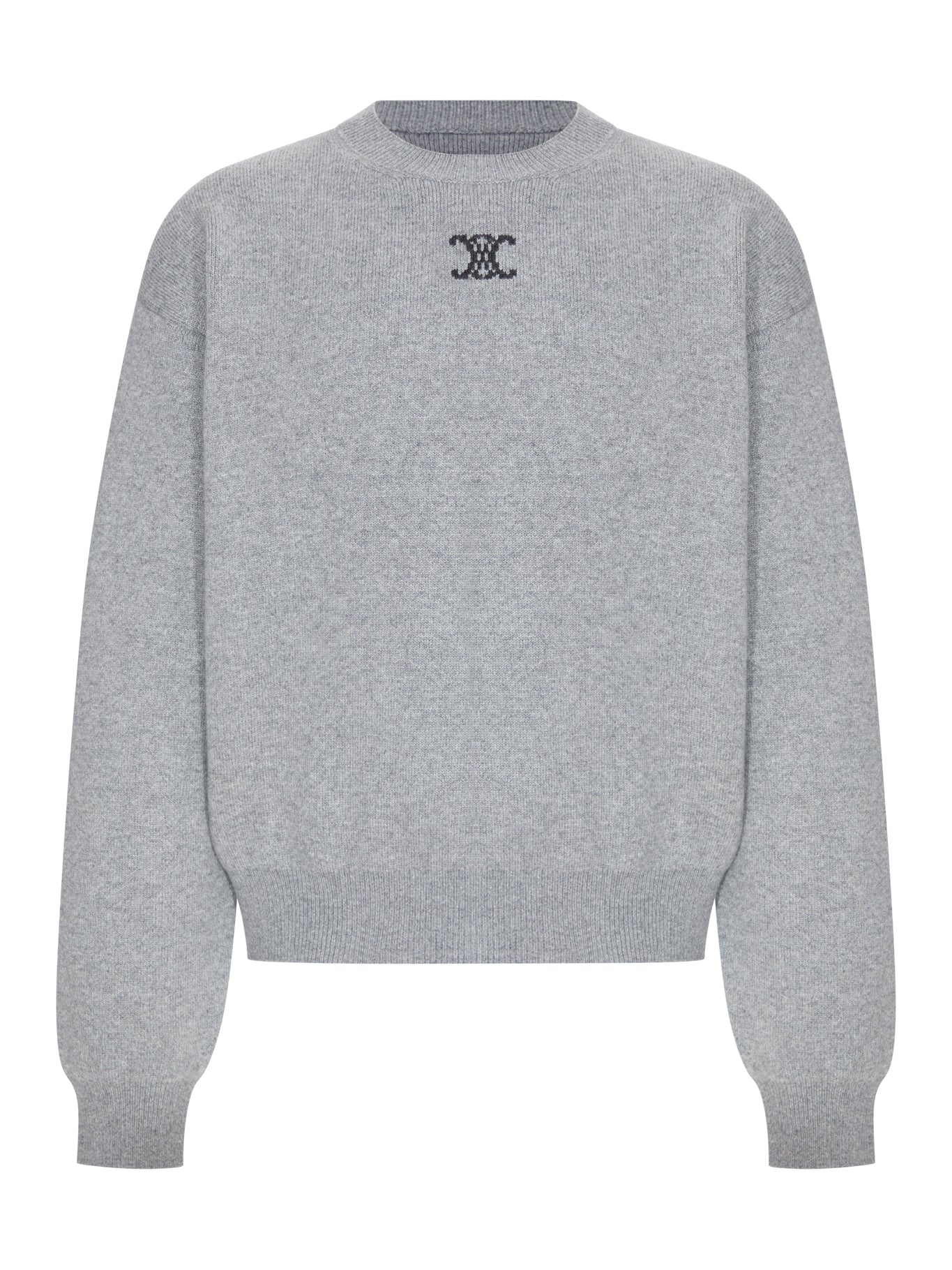Celine Men's Cashmere Crew-Neck Sweater with Front Logo in Grey
