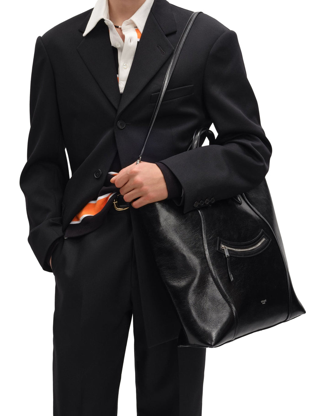 Celine Men's Vertical Cabas Luggage Bag in Black