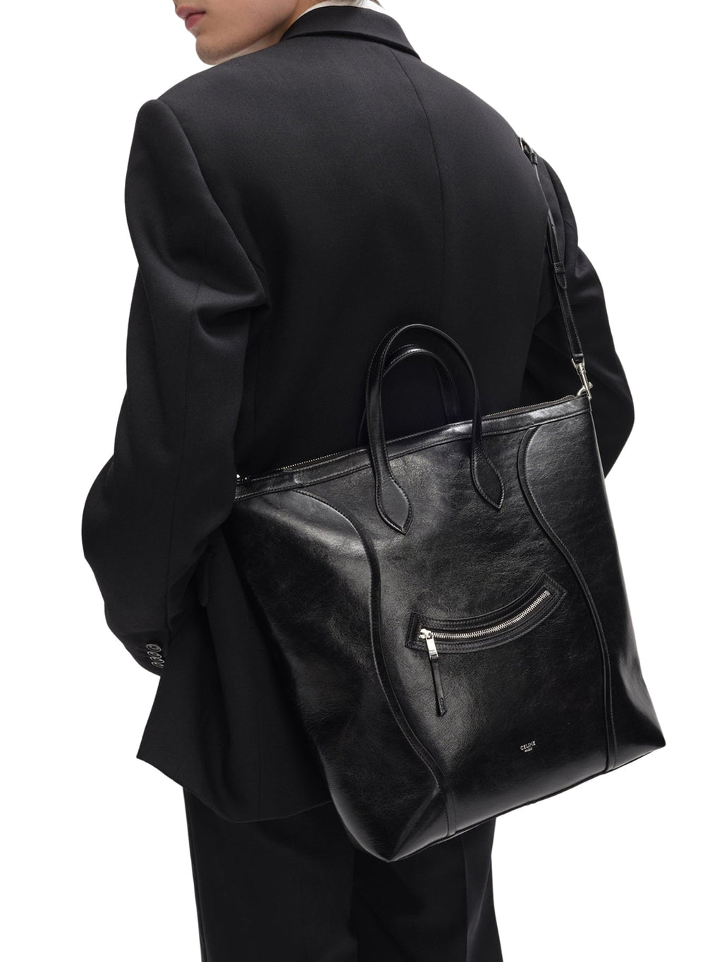 Celine Men's Vertical Cabas Luggage Bag in Black