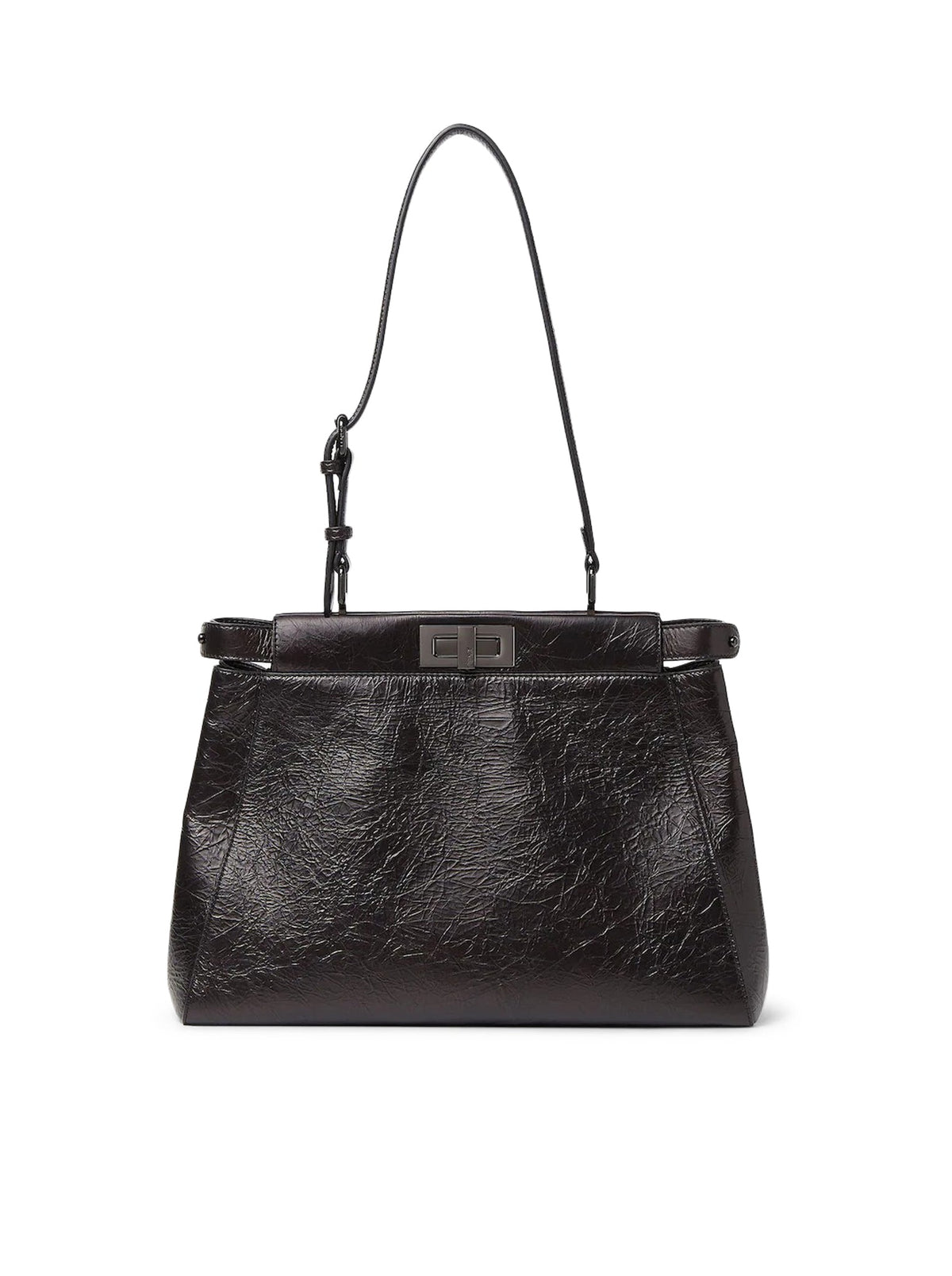 Fendi Women's My Peekaboo Bag in black crackled leather - front view