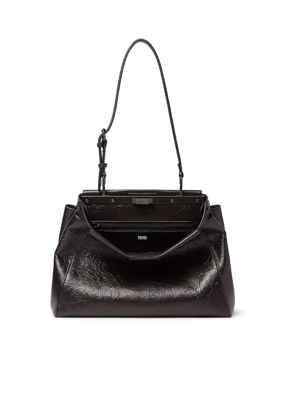 Fendi Women's My Peekaboo Bag in black crackled leather - detail view