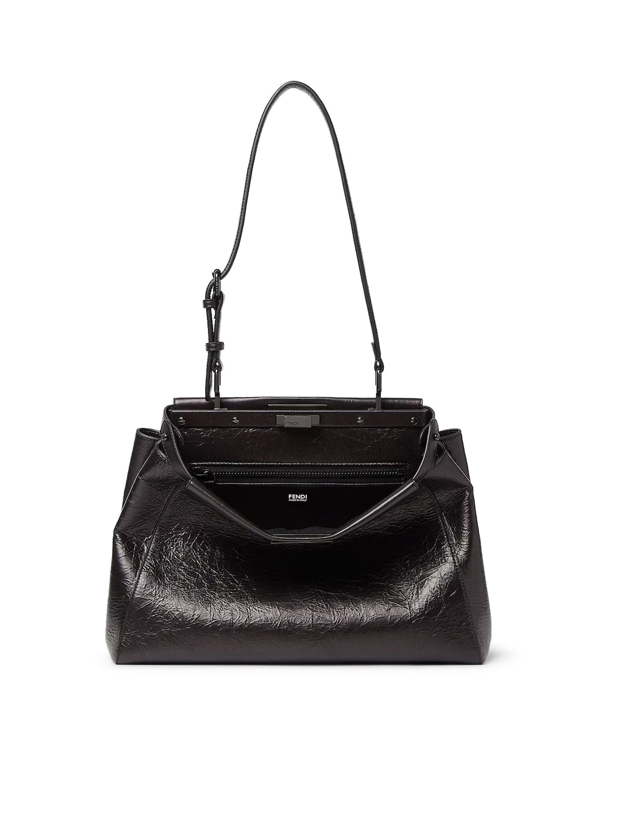 Fendi Women's My Peekaboo Bag in black crackled leather - detail view