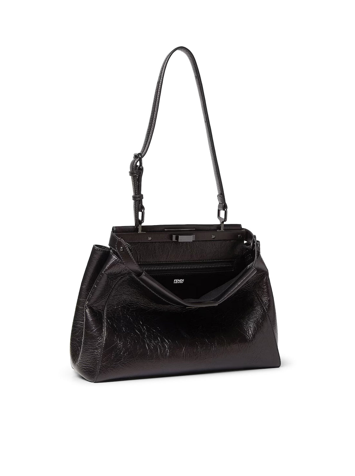 Fendi Women's My Peekaboo Bag in black crackled leather - interior view