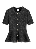 Christian Dior Women's Black Technical Knit Cardigan with silver sequins - front view