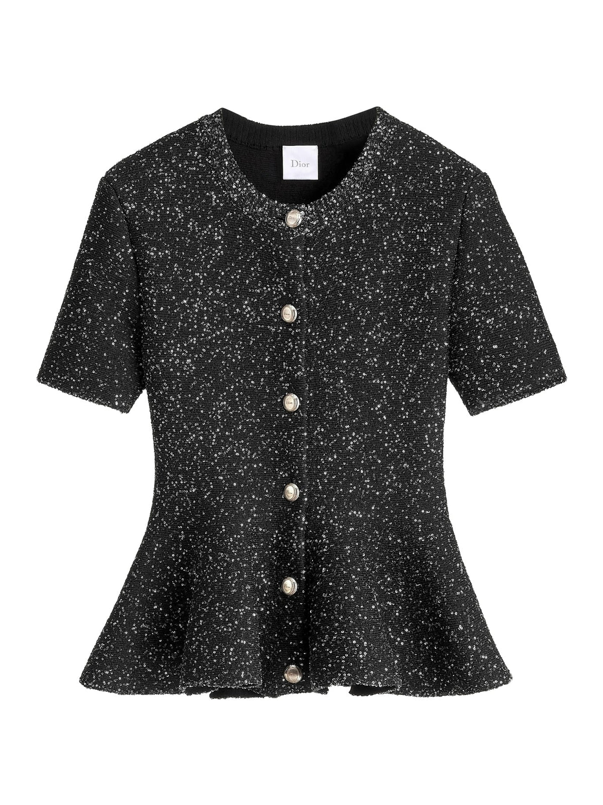 Christian Dior Women's Black Technical Knit Cardigan with silver sequins - front view