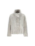 Brunello Cucinelli Women's Fuzzy Shearling Jacket in Grey