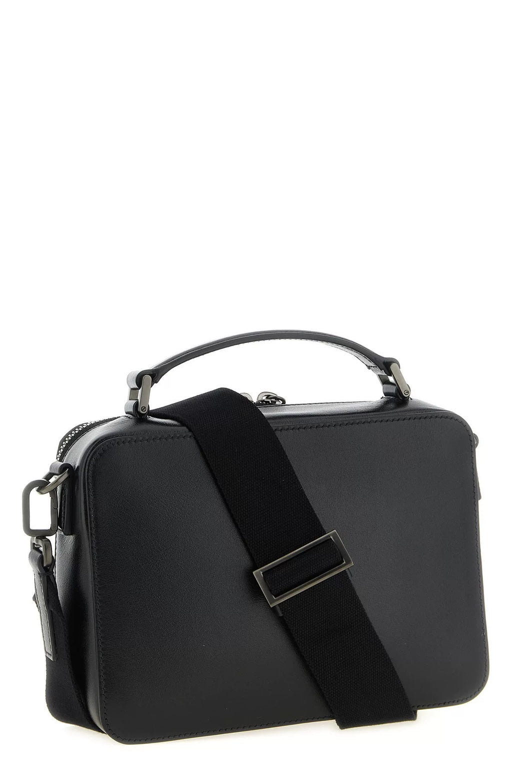 PRADA Men's Brique Leather Messenger Bag in Black