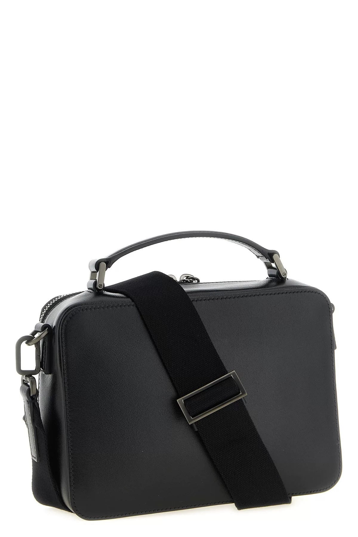 PRADA Men's Brique Leather Messenger Bag in Black