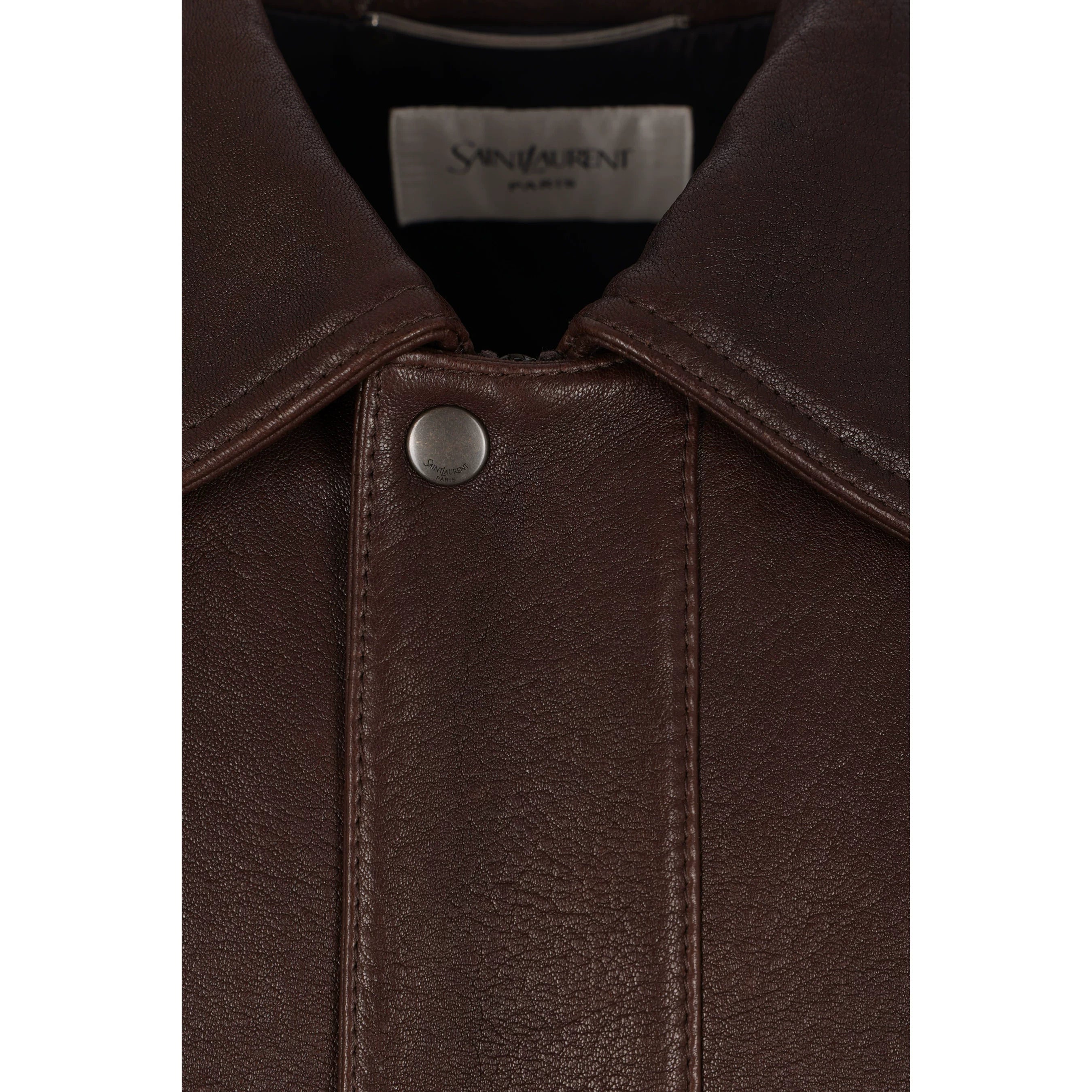 Saint Laurent Men's YSL Leather Jacket in Brown