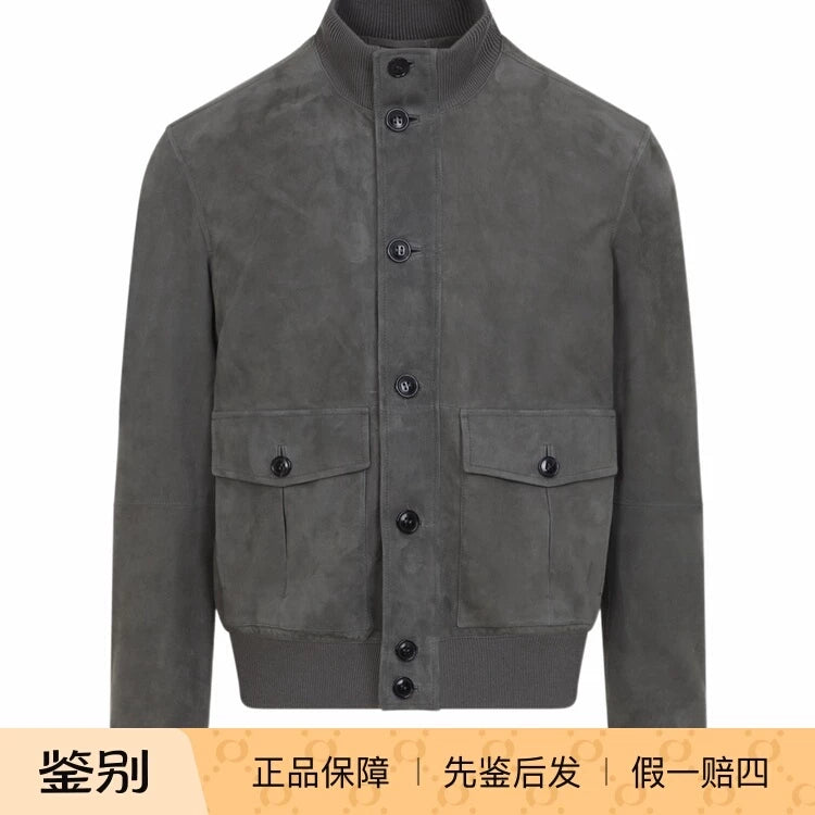 Zegna Men's Leather Jacket in Grey