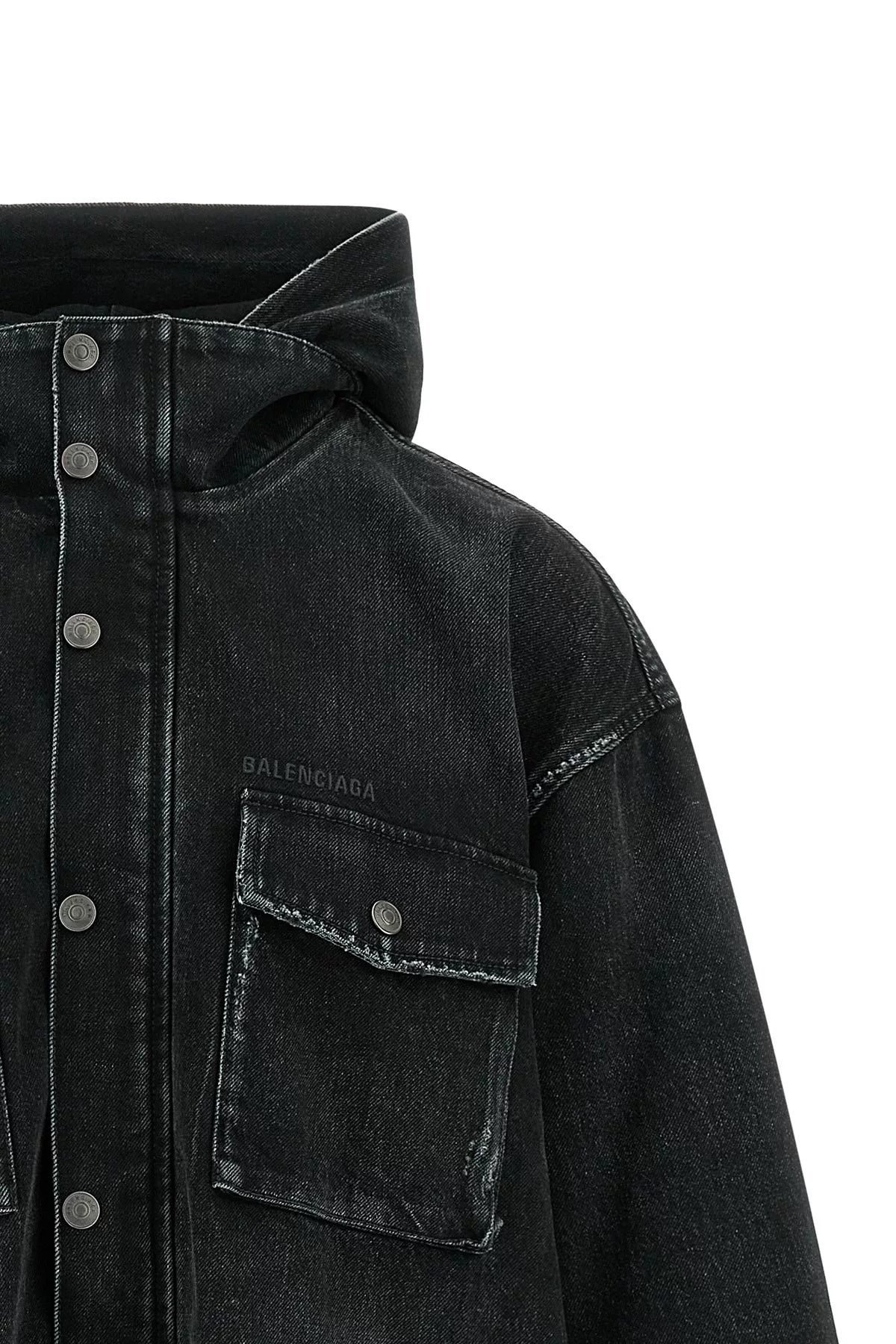BALENCIAGA Men's Washed Denim Jacket in Blue