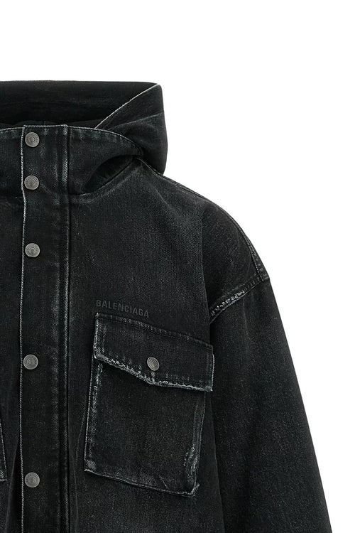 BALENCIAGA Men's Washed Denim Jacket in Blue
