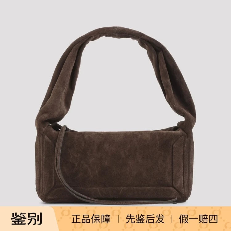MAISON MARGIELA Women's Small East West Suede Shoulder Bag in Dark Brown