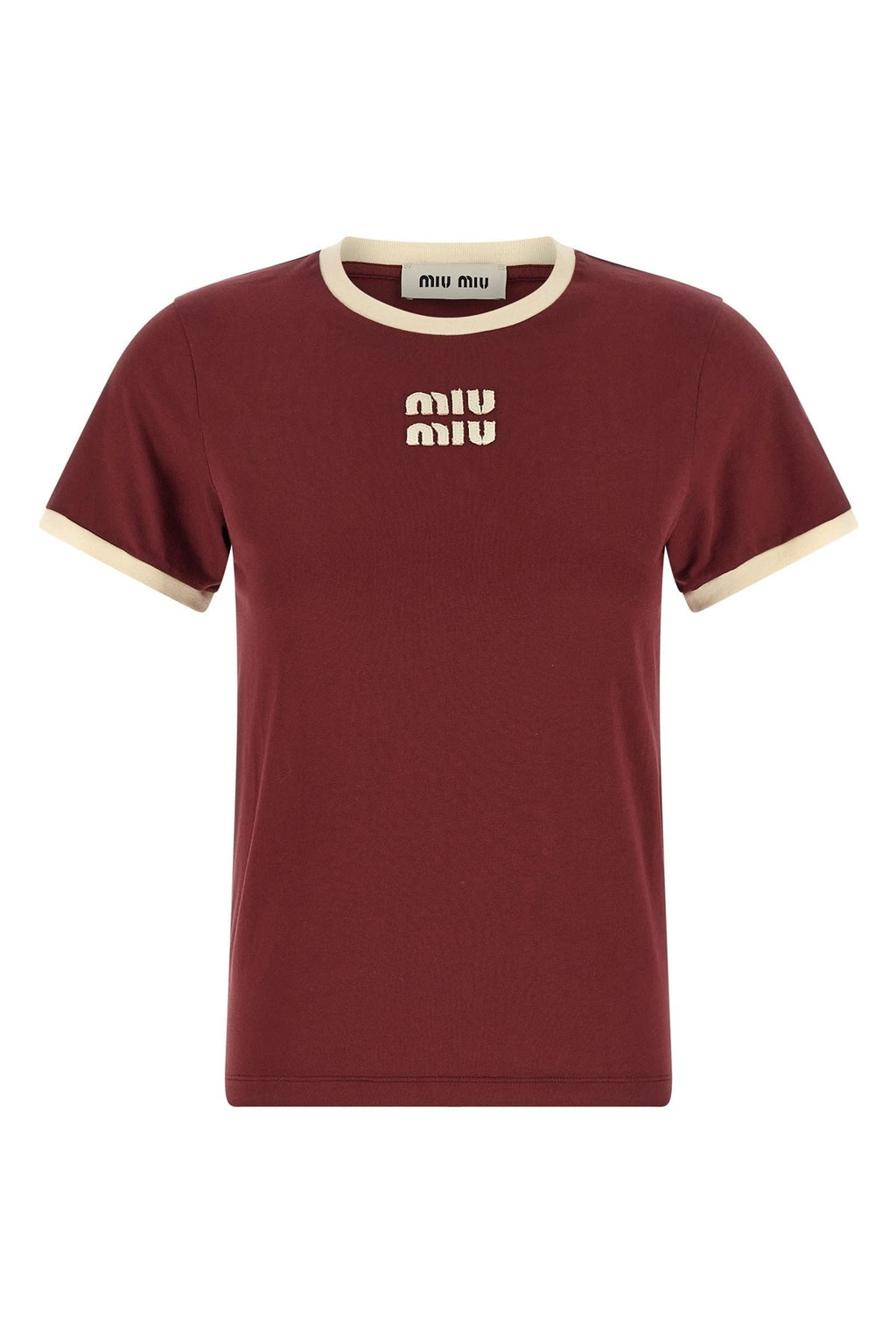 Miu Miu Women's Logo T-Shirt in Burgundy