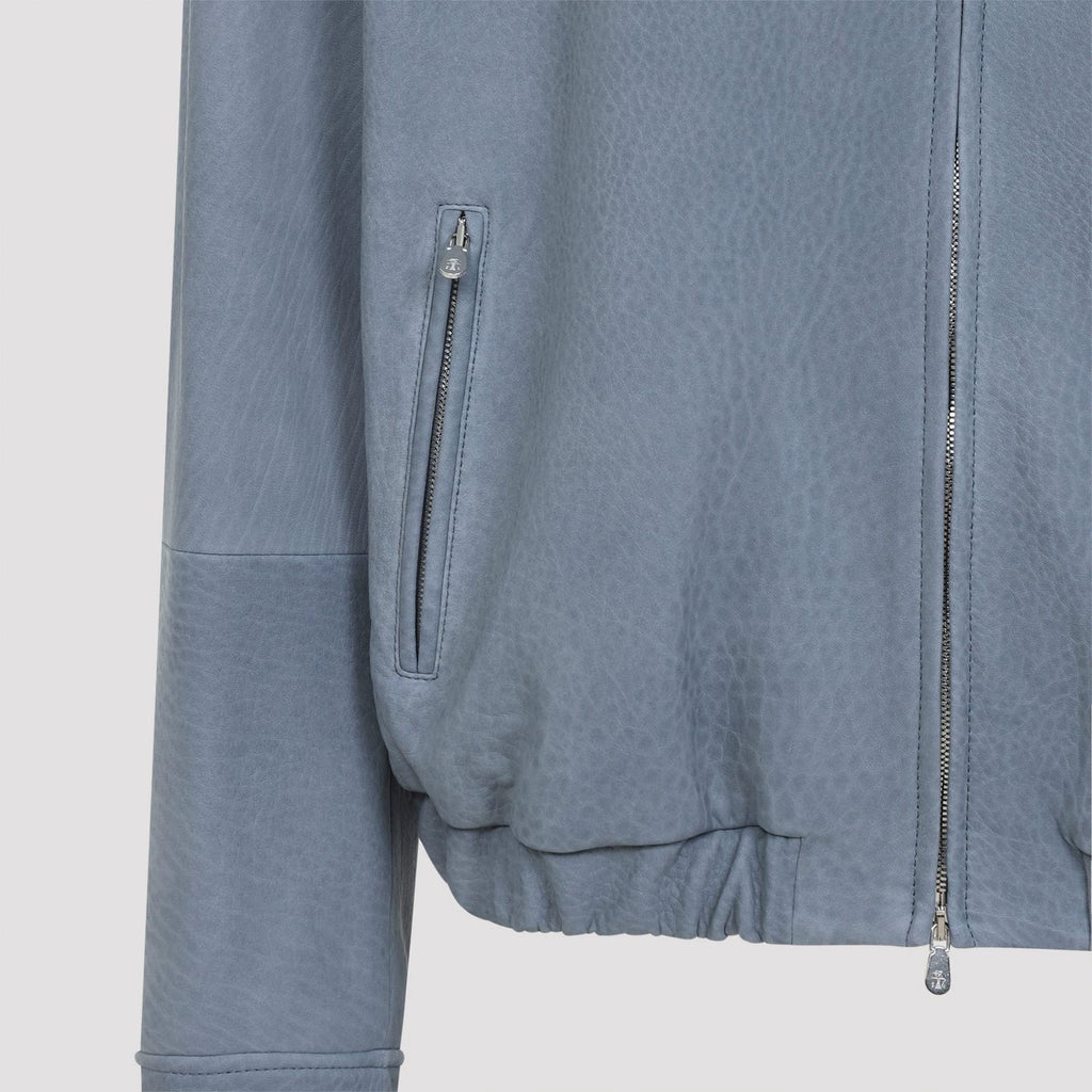 Brunello Cucinelli Men's Leather Jacket in Blue