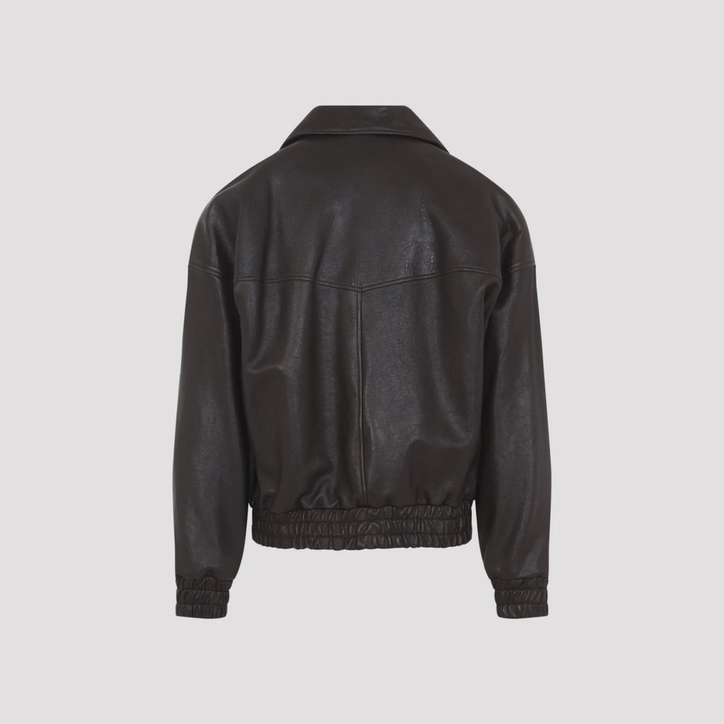 Saint Laurent Men's YSL Leather Jacket in Brown