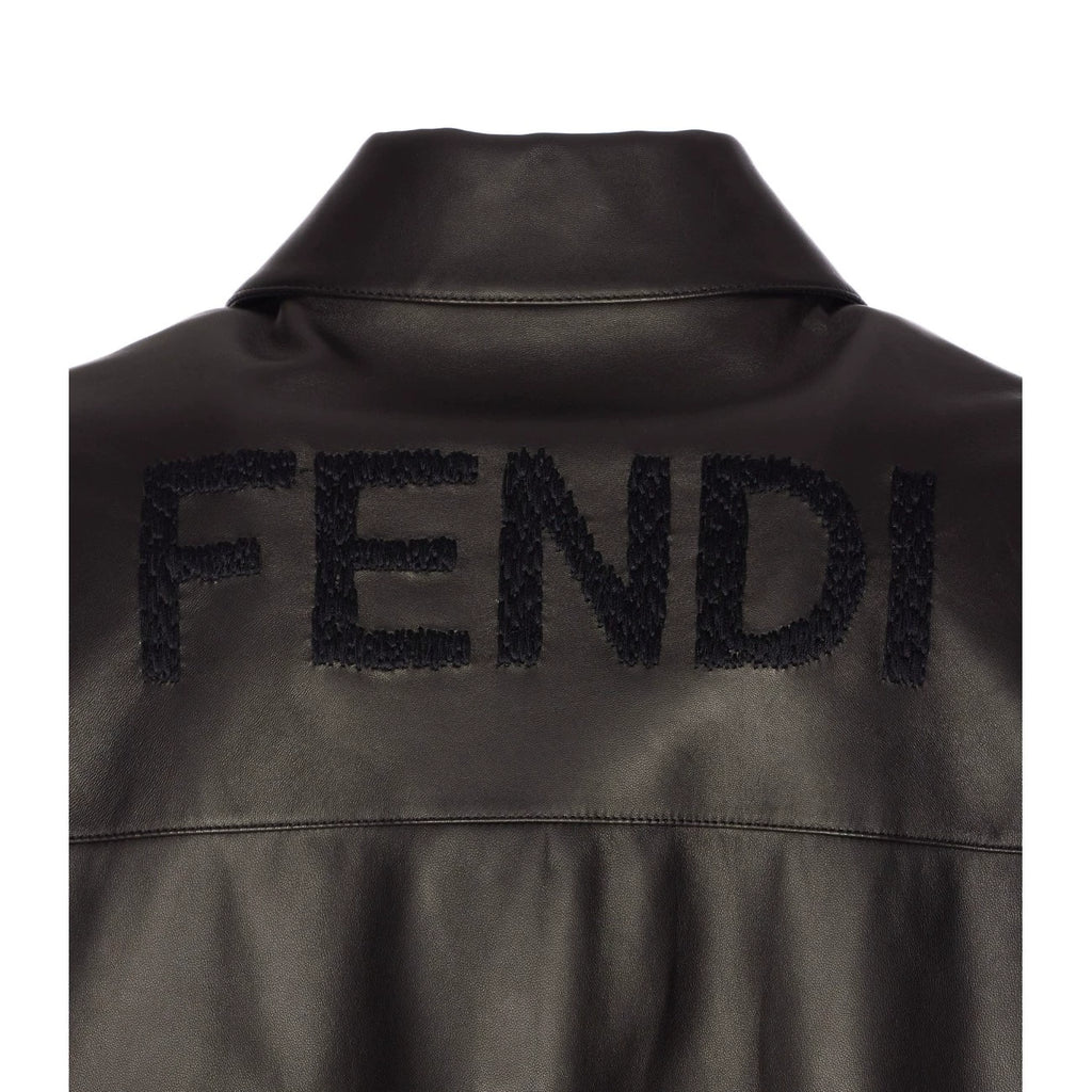 Fendi Men's Maxi Logo Leather Jacket in Black